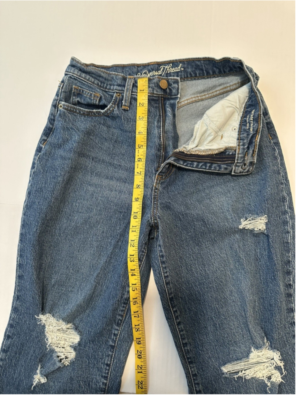 Universal Thread Straight Destructed Jeans Womens 6/28R Raw Hem Holes Distressed - Picture 12 of 16